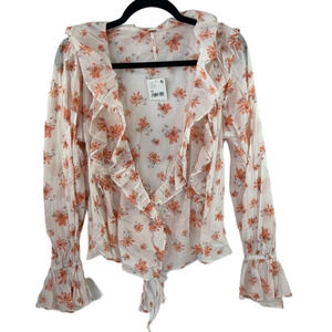NWT Free People - Amanda Ruffle Blouse - Wrap - Cream & Orange